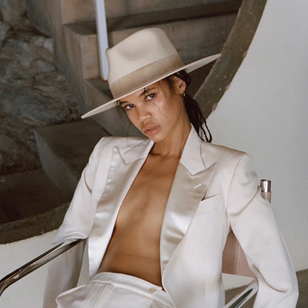Lack Of Color Mirage Fedora Hat Ivory‎ Wool Suede Trim 56CM